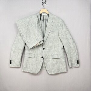 Banana Republic Heritage Slim 40S 2 Piece Suit Linen Gray Check Buggy Lined